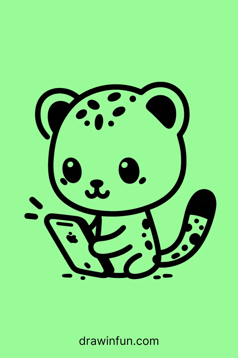 Leopard holding a smartphone easy drawing