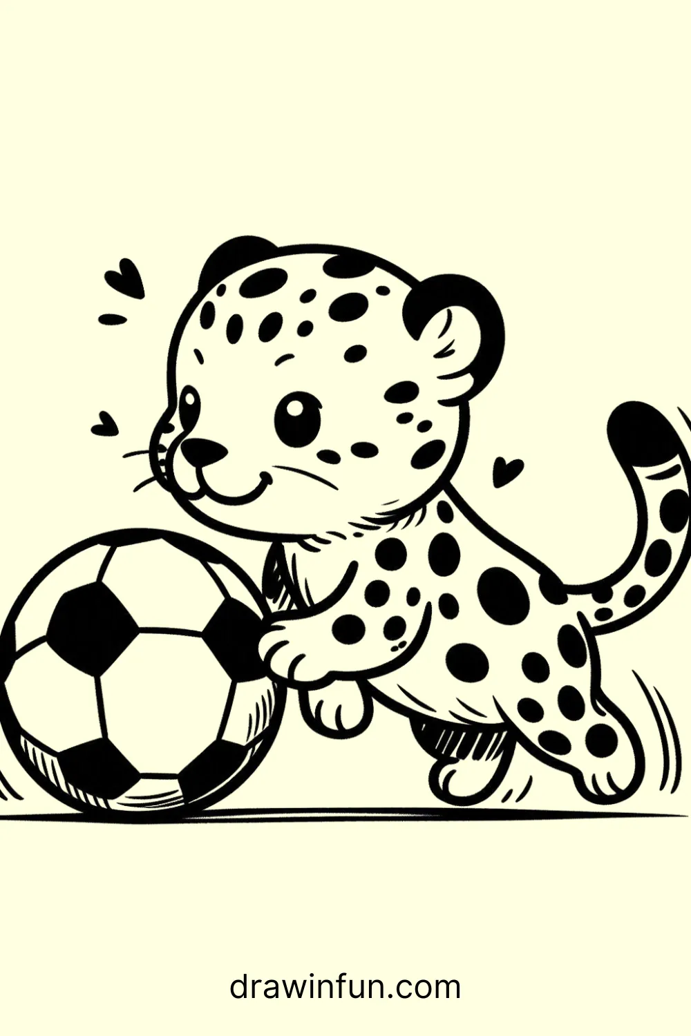 Leopard with a Soccer Ball easy drawing