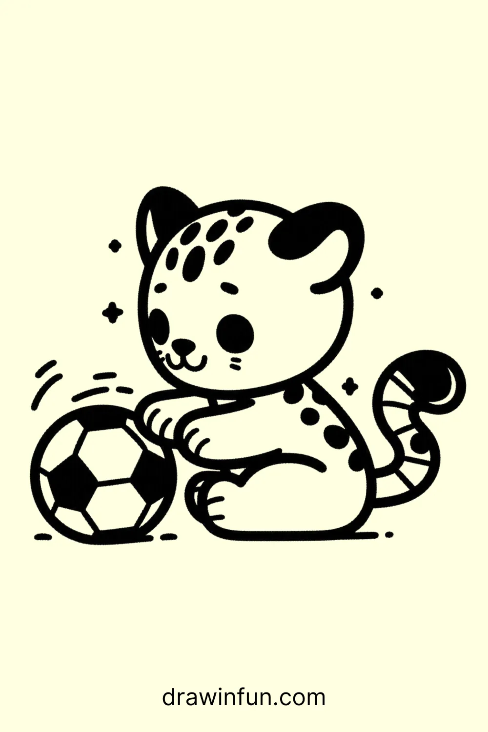 Leopard with a Soccer Ball easy drawing