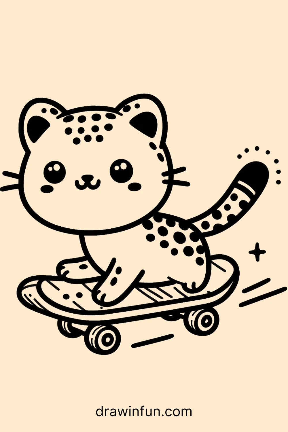 Leopard riding a skateboard easy drawing