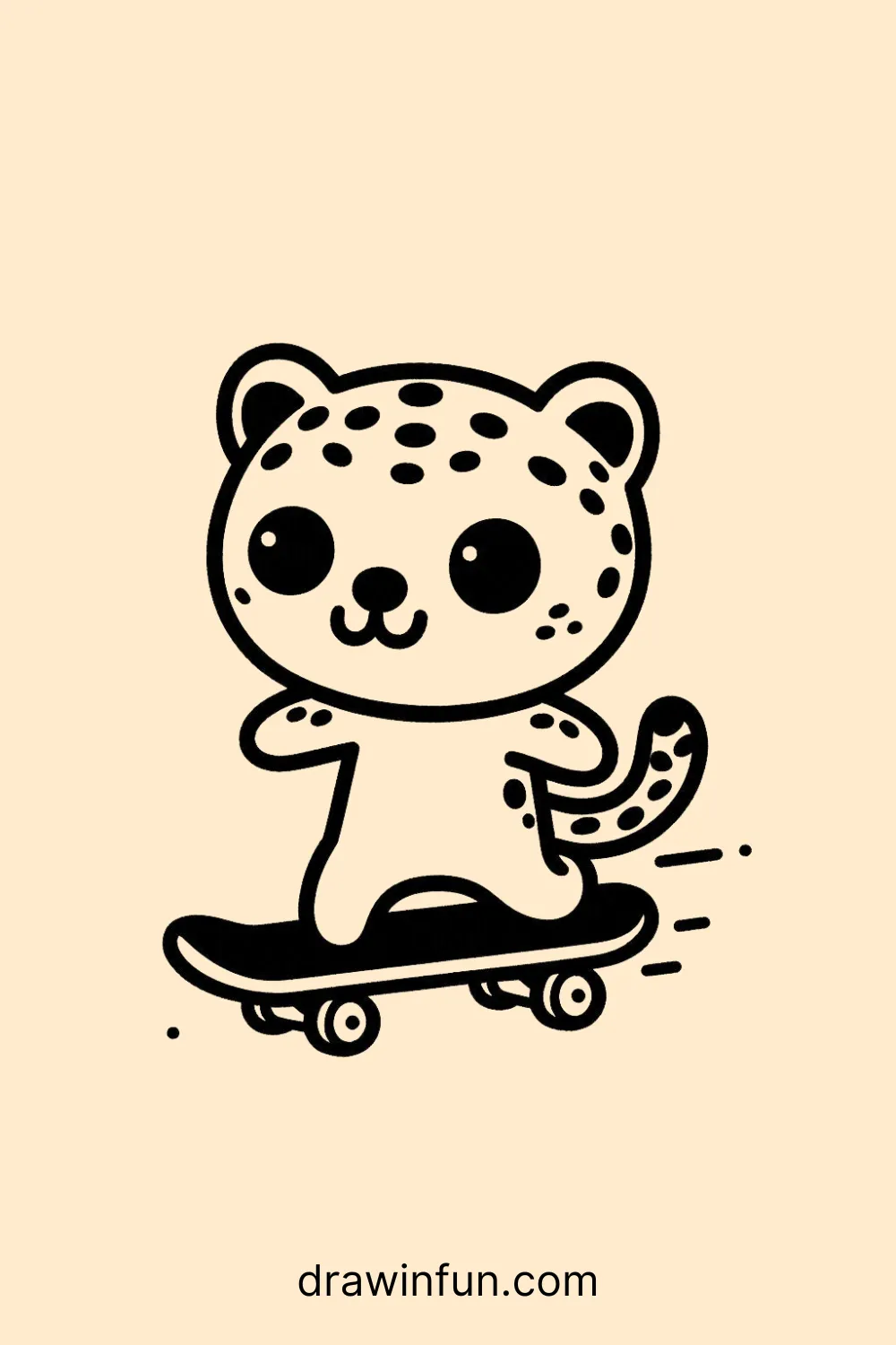 Leopard riding a skateboard easy drawing