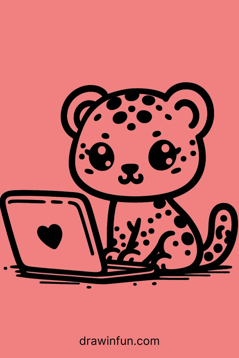 Leopard with a Laptop easy drawing