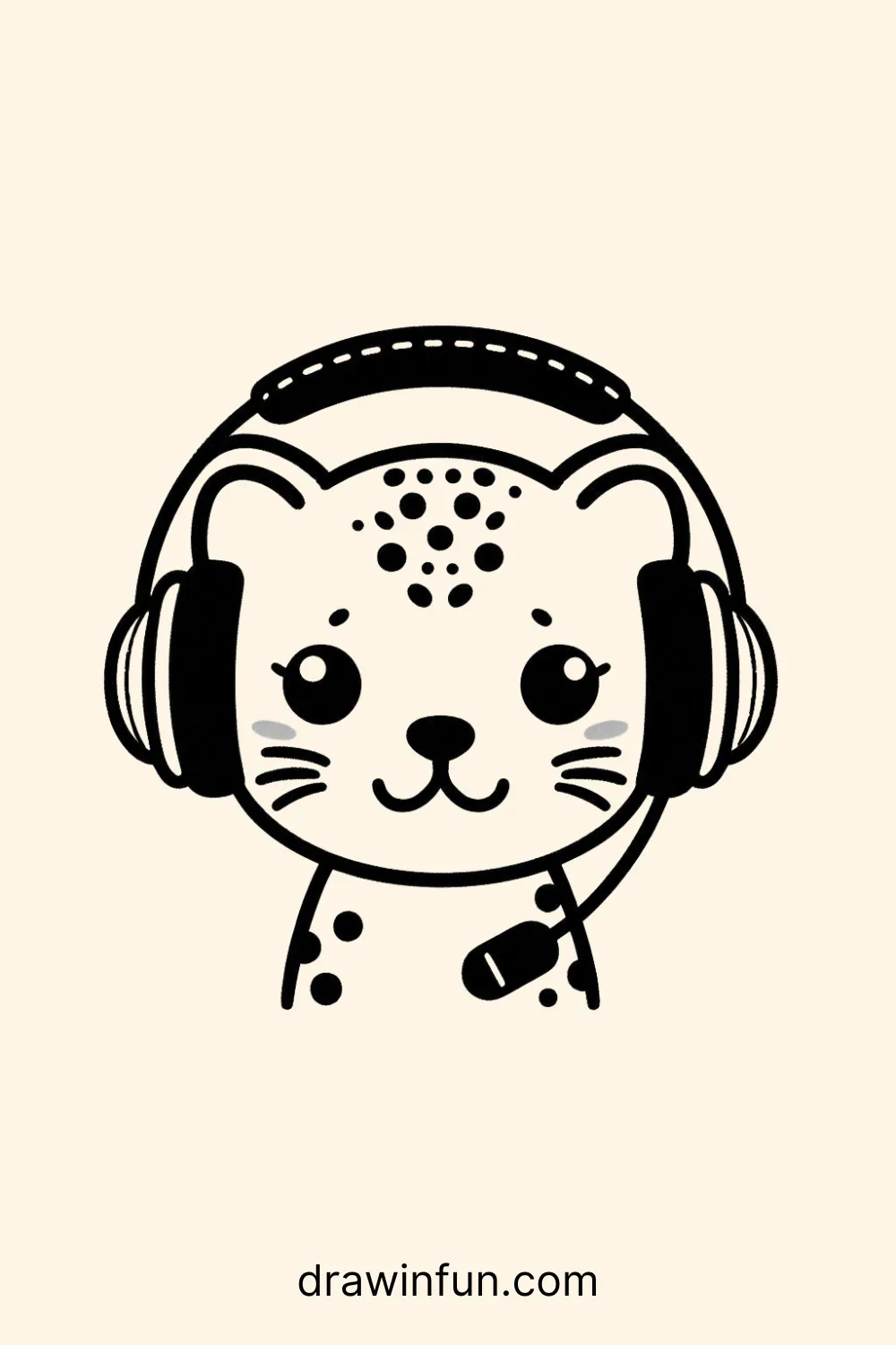 Leopard wearing headphones easy drawing