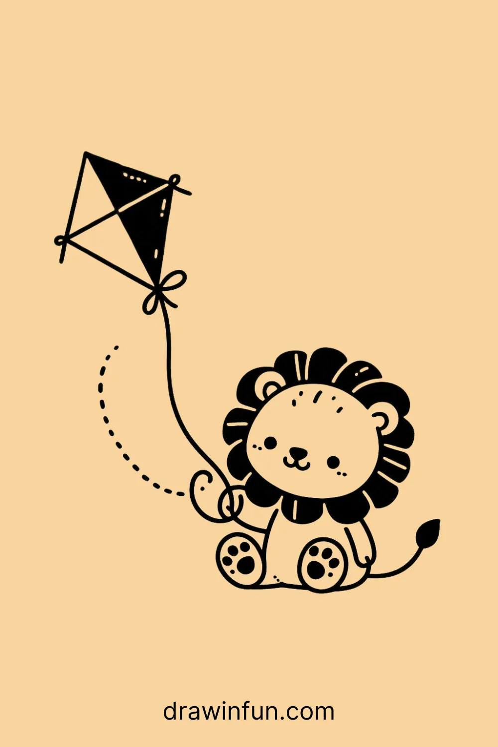 Lion flying a kite easy drawing