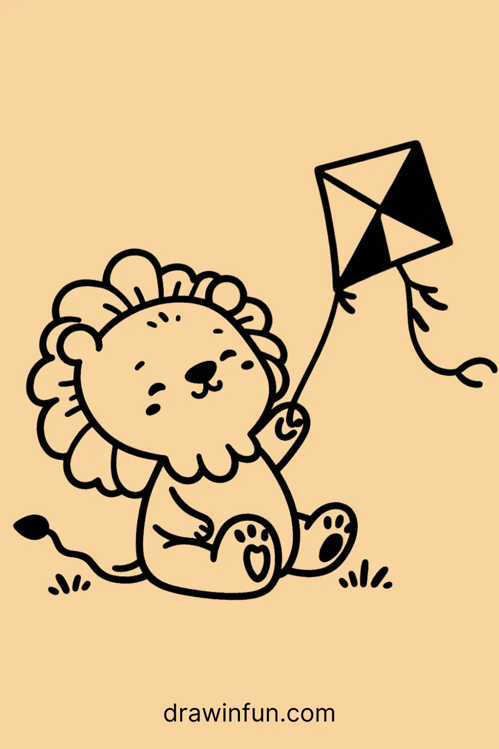 Lion flying a kite easy drawing