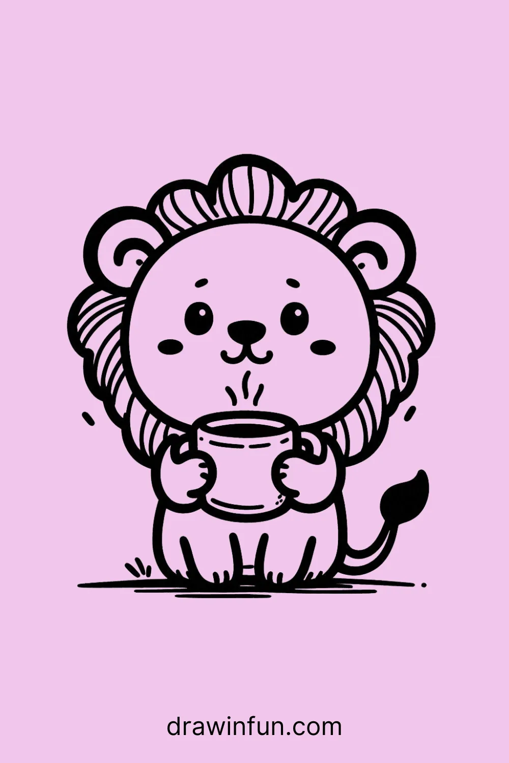 Lion holding a cup of tea easy drawing