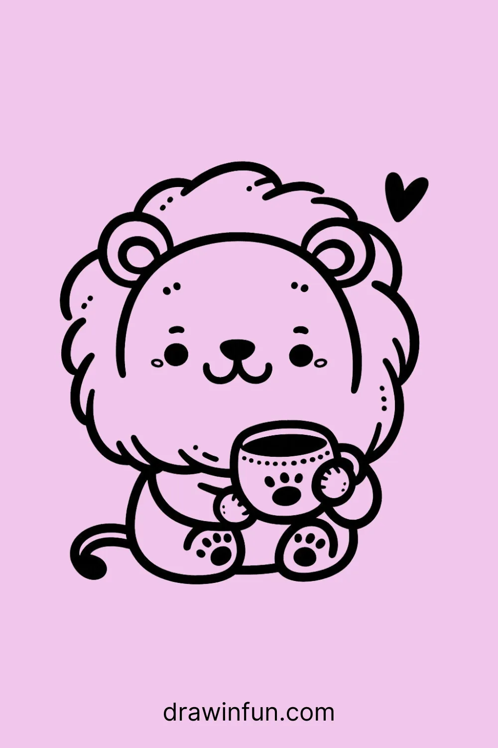 Lion holding a cup of tea easy drawing