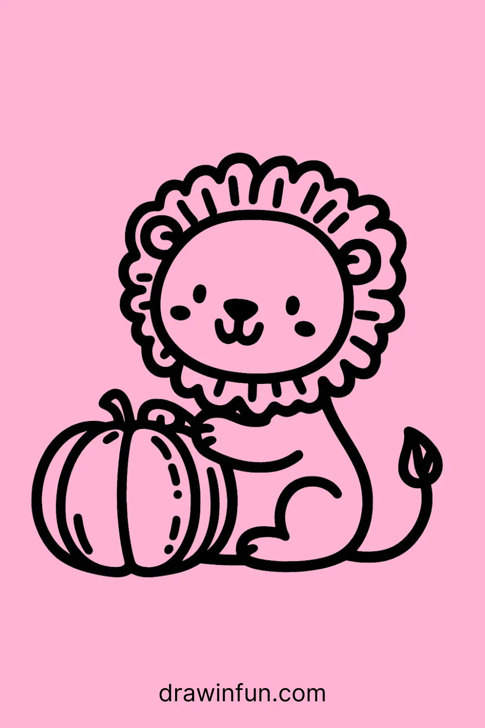 Lion with a Pumpkin easy drawing