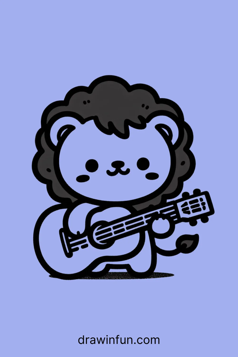 Lion playing a guitar easy drawing