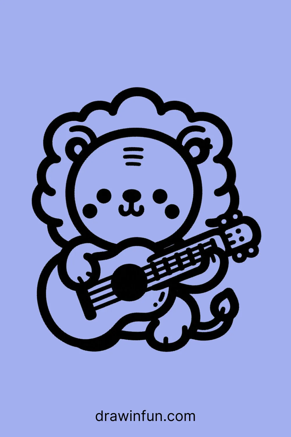 Lion playing a guitar easy drawing