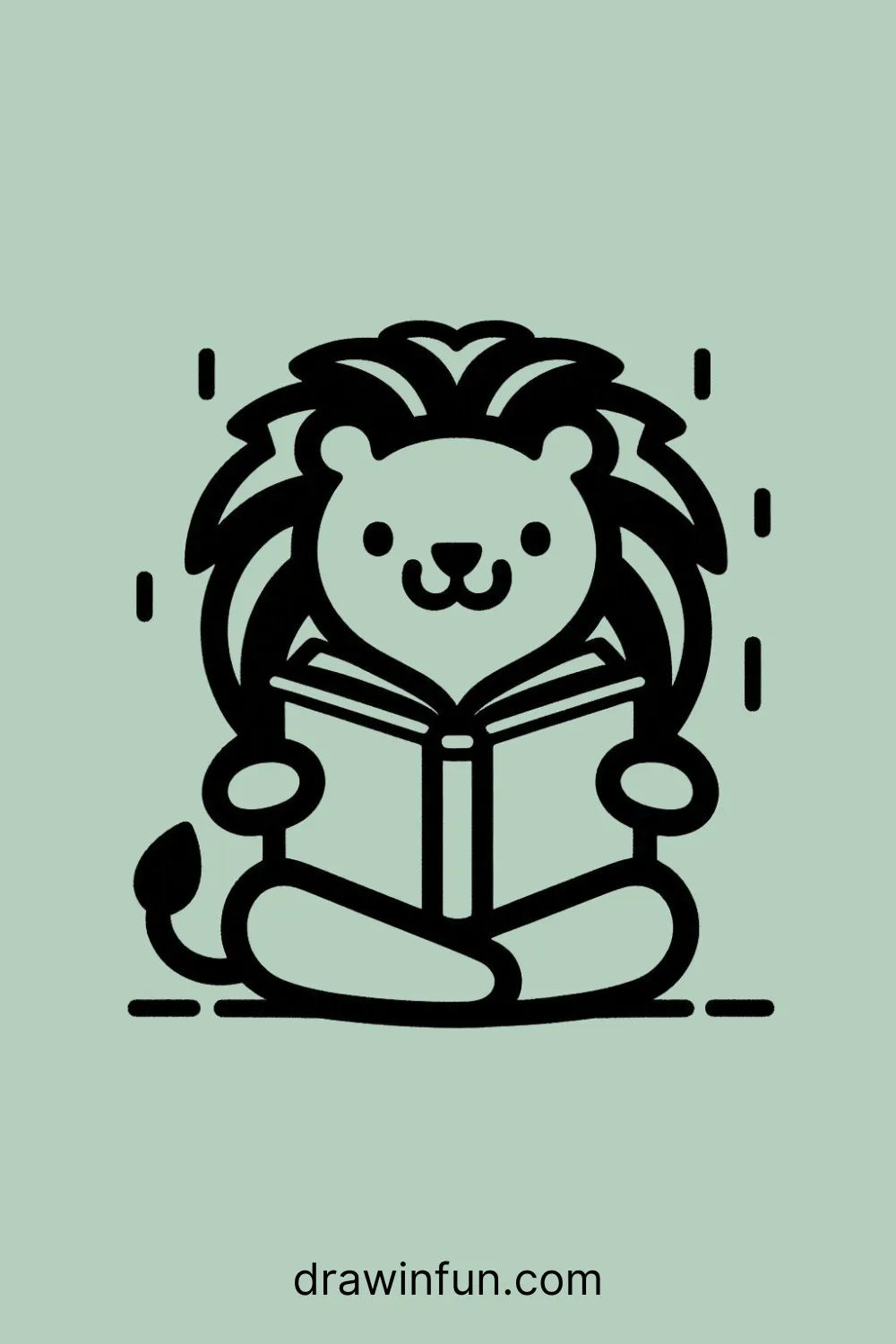 Lion reading an open book easy drawing