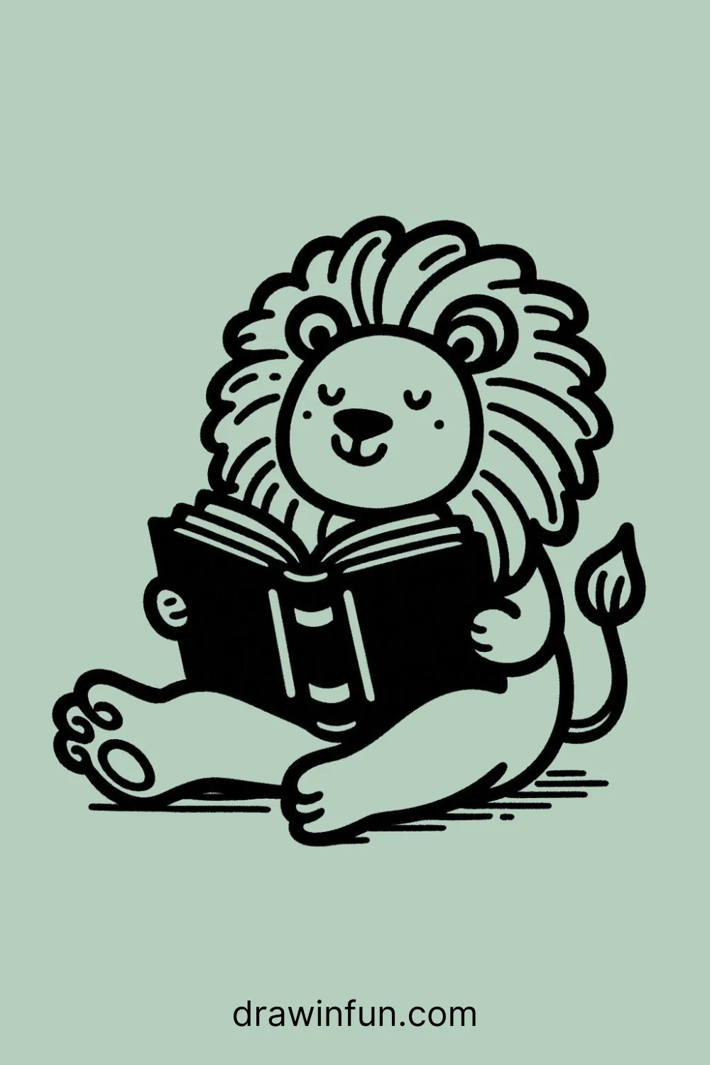 Lion reading an open book easy drawing