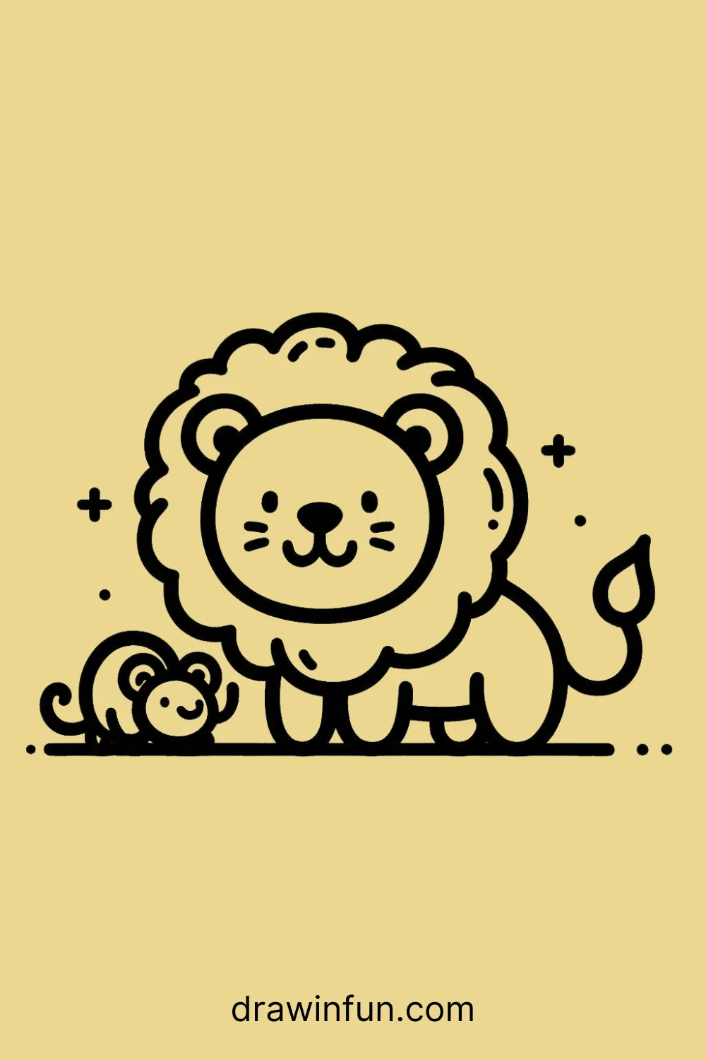 Lion with a Tiny Friend easy drawing