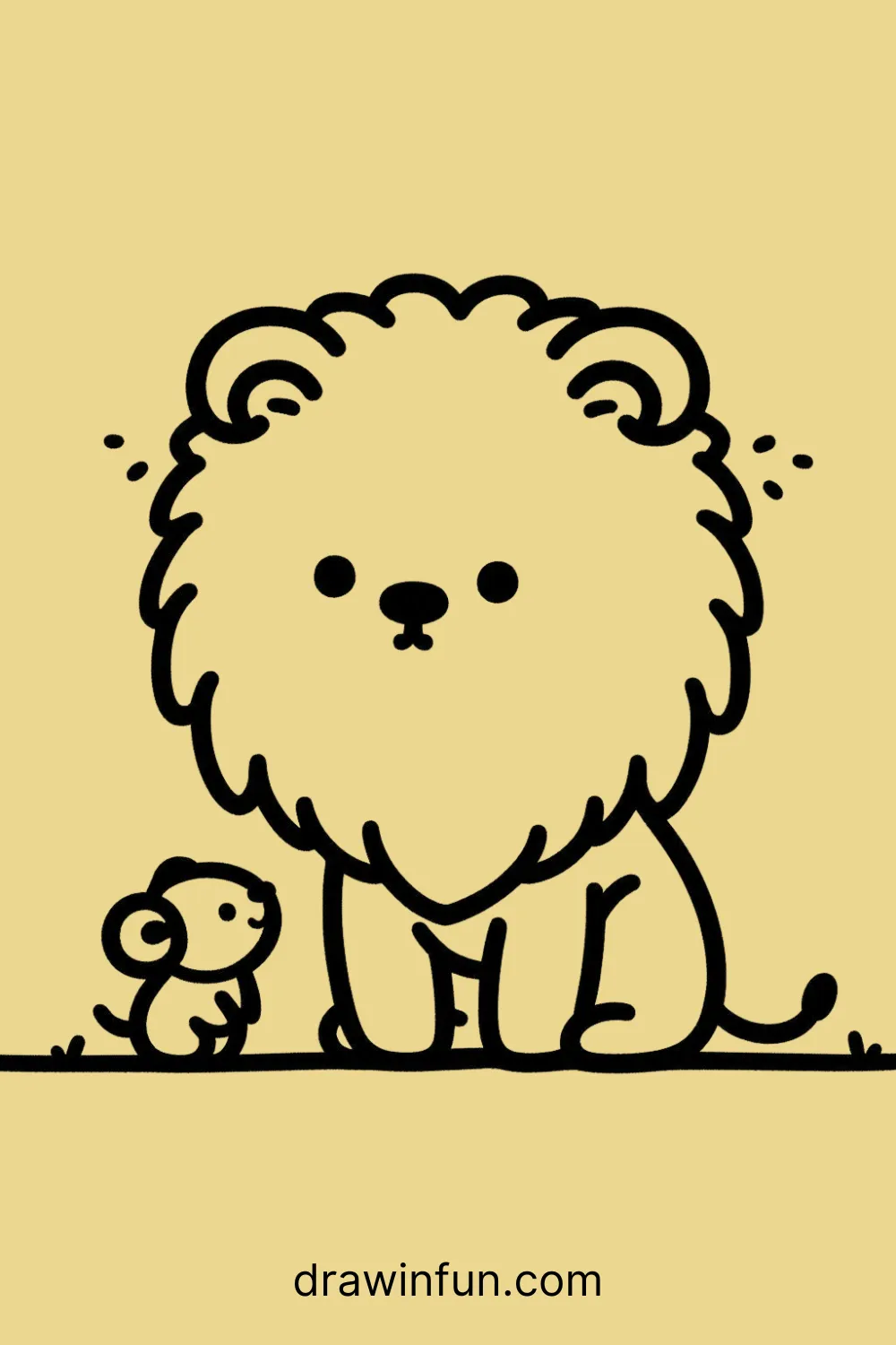 Lion with a Tiny Friend easy drawing