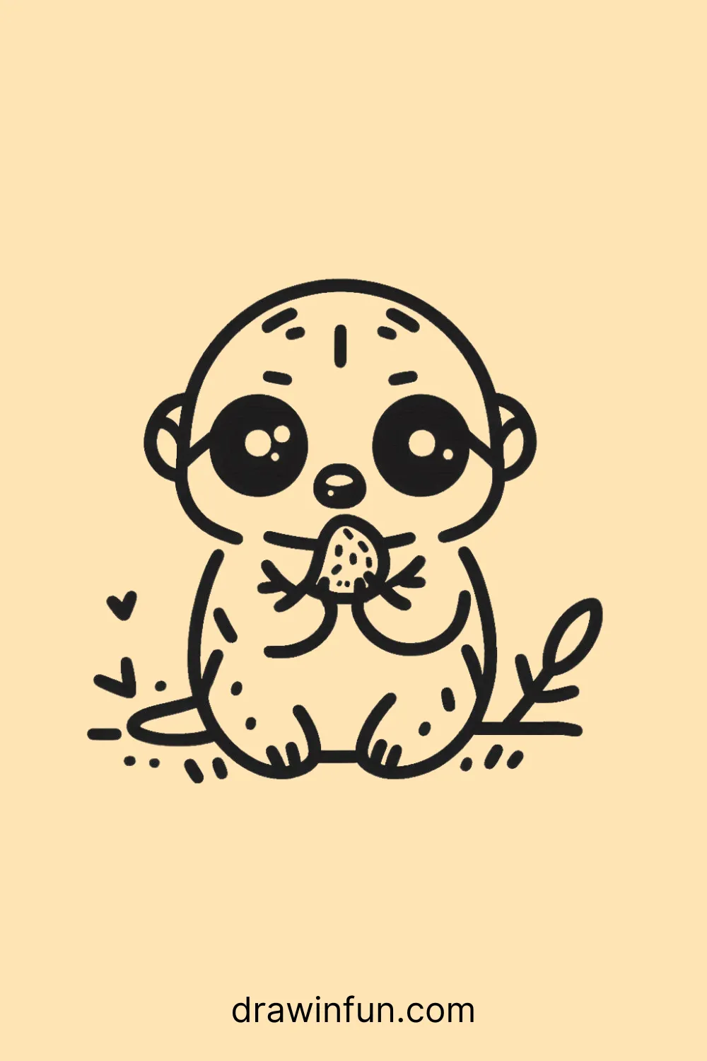 A meerkat with a piece of fruit easy drawing