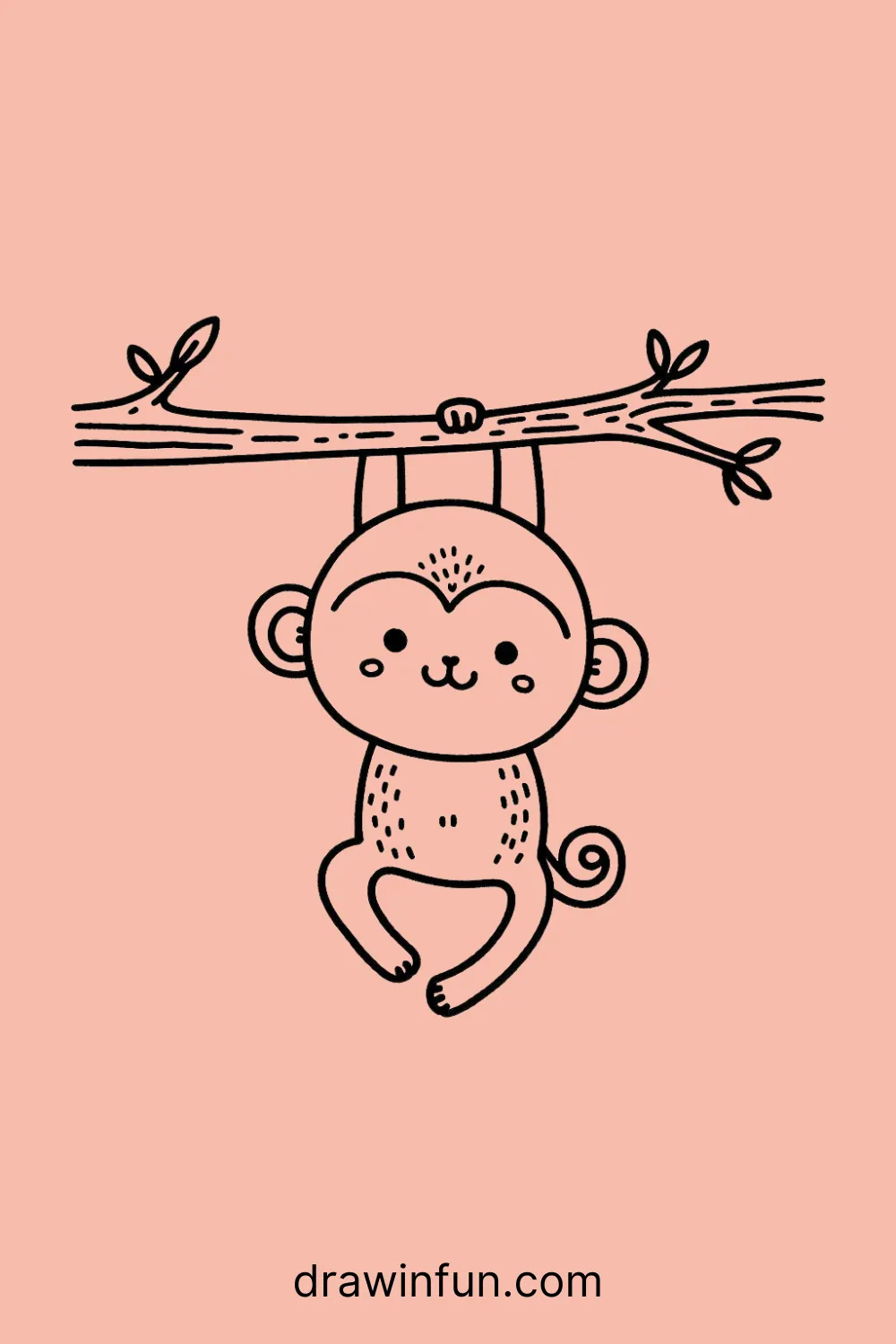 A monkey hanging from a tree branch easy drawing