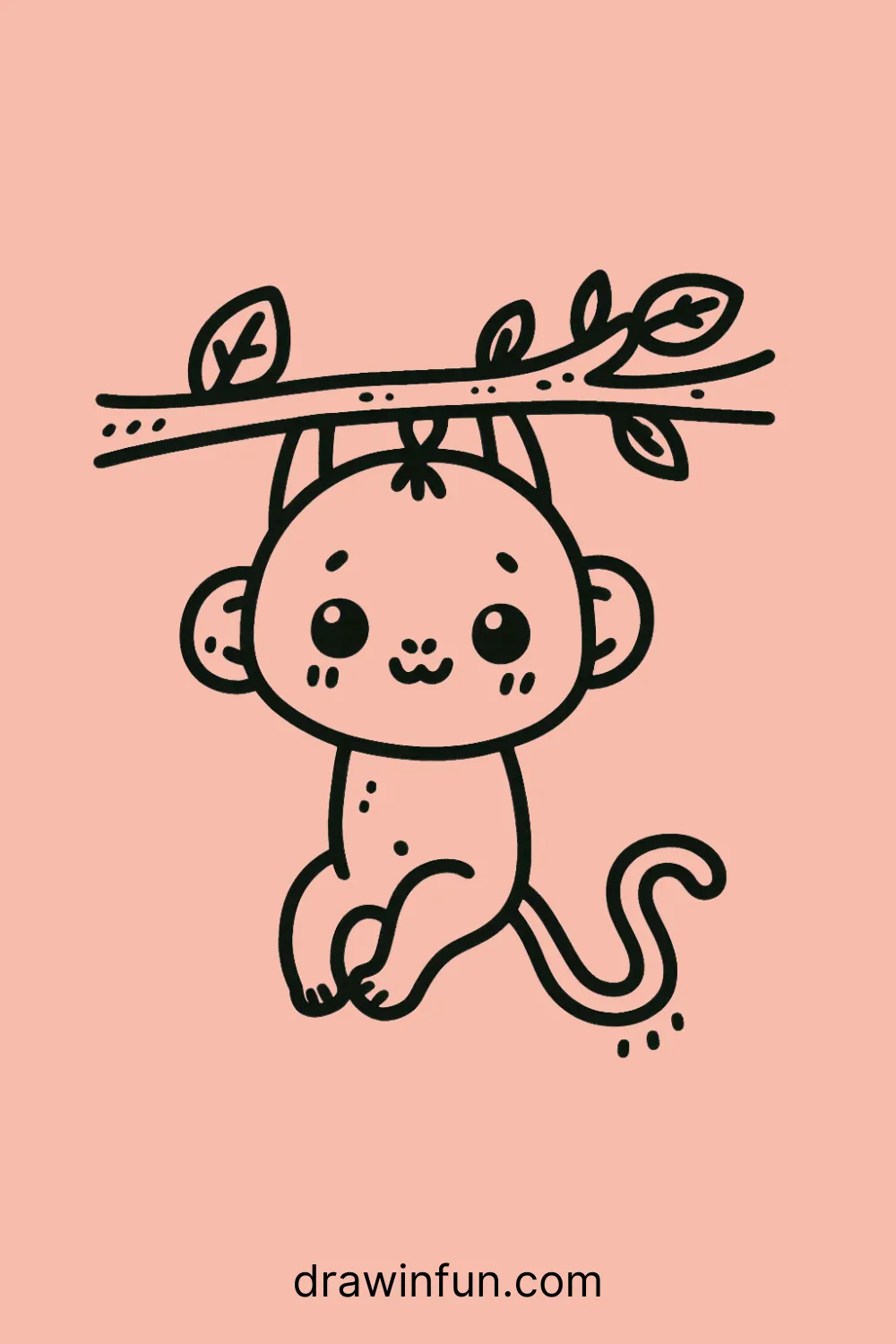 A monkey hanging from a tree branch easy drawing