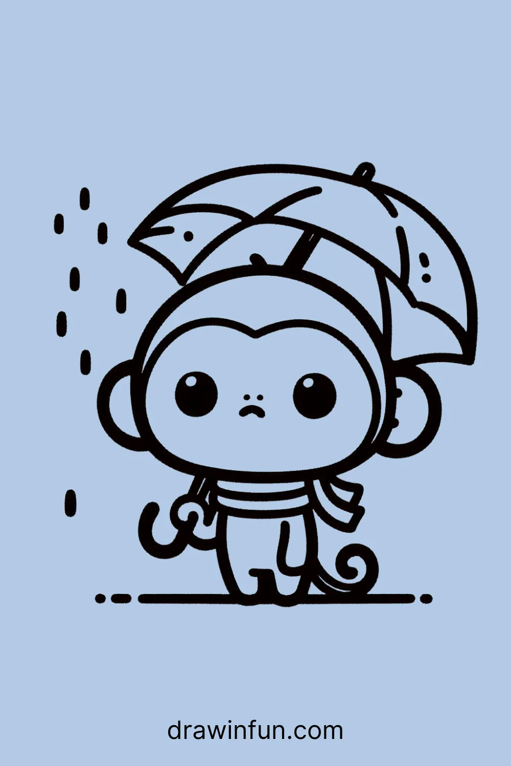 A monkey holding an umbrella easy drawing