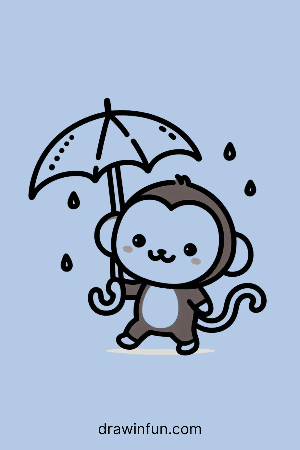 A monkey holding an umbrella easy drawing