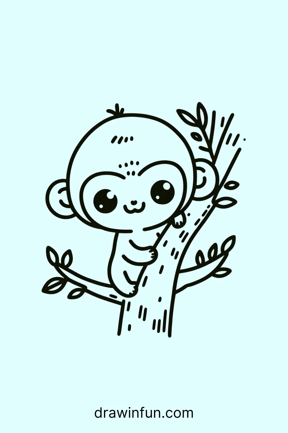 A monkey peeking out from behind a tree easy drawing