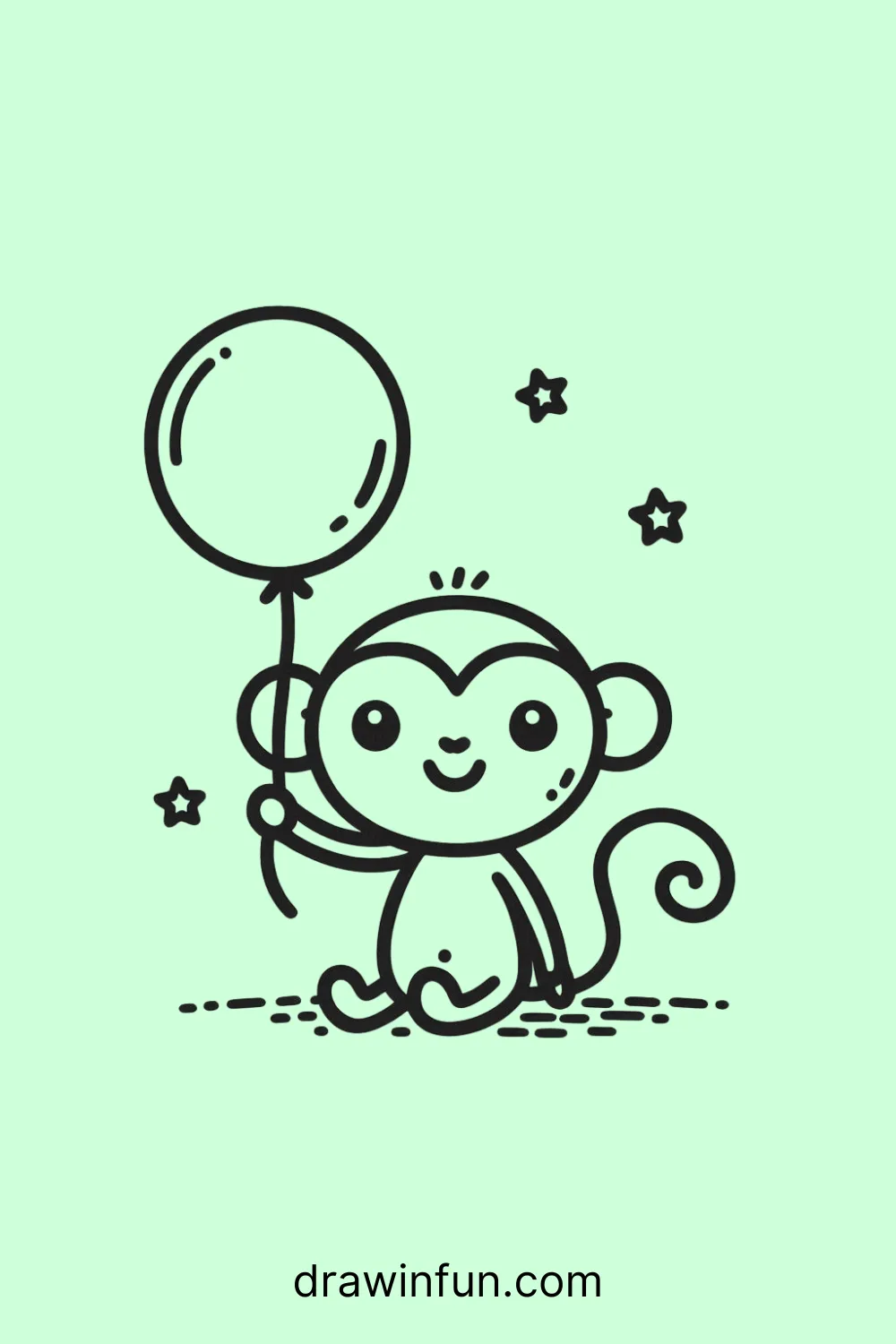 A monkey playing with a balloon easy drawing