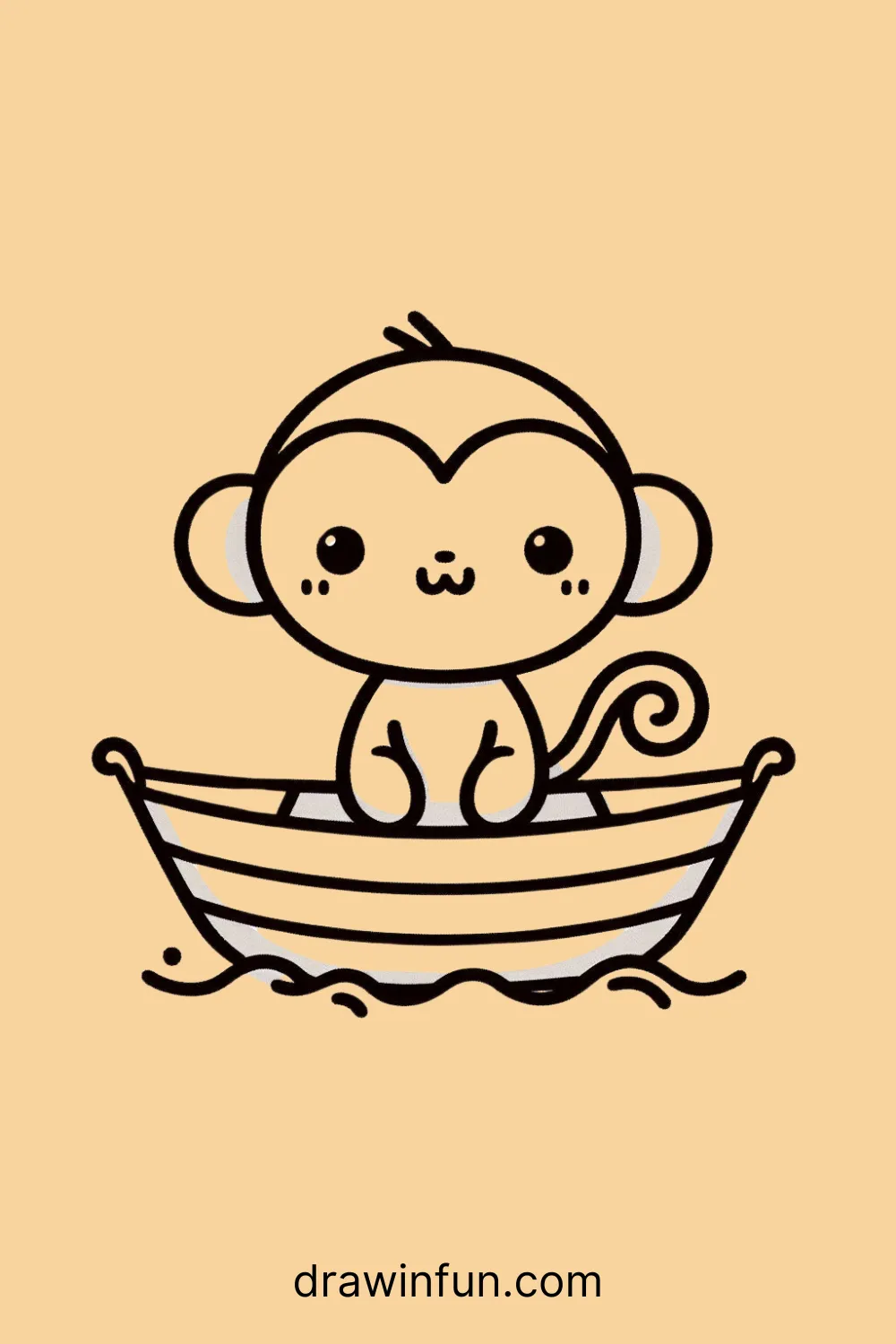 A monkey sitting in a small boat easy drawing