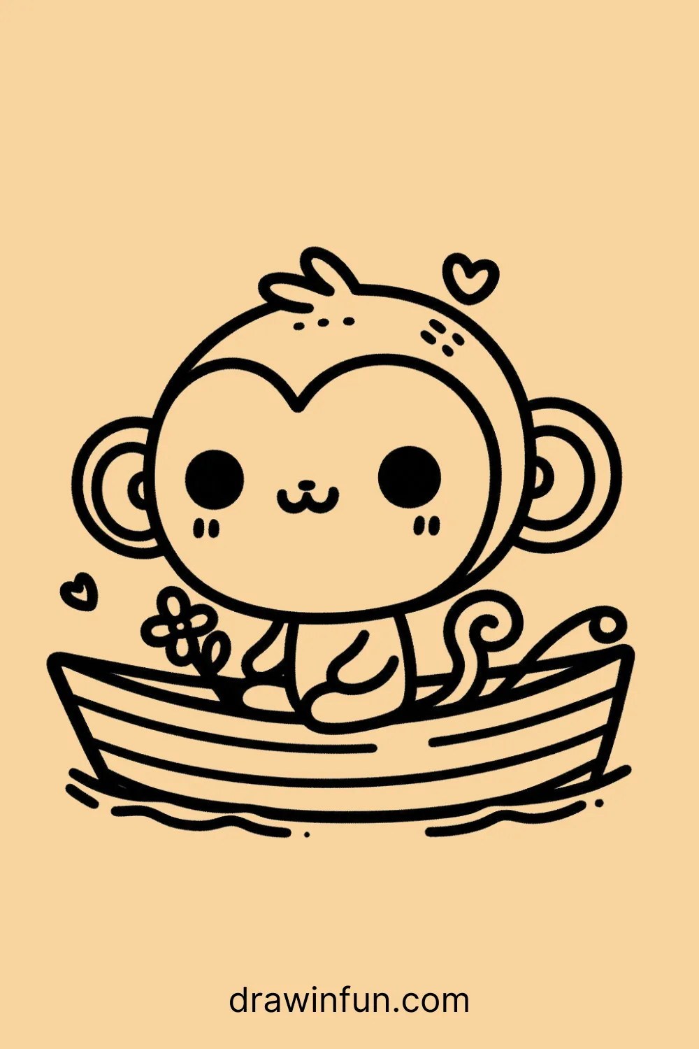 A monkey sitting in a small boat easy drawing