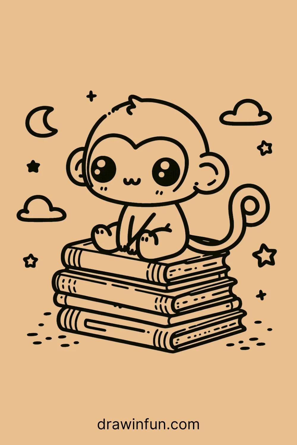 A monkey sitting on a stack of books easy drawing