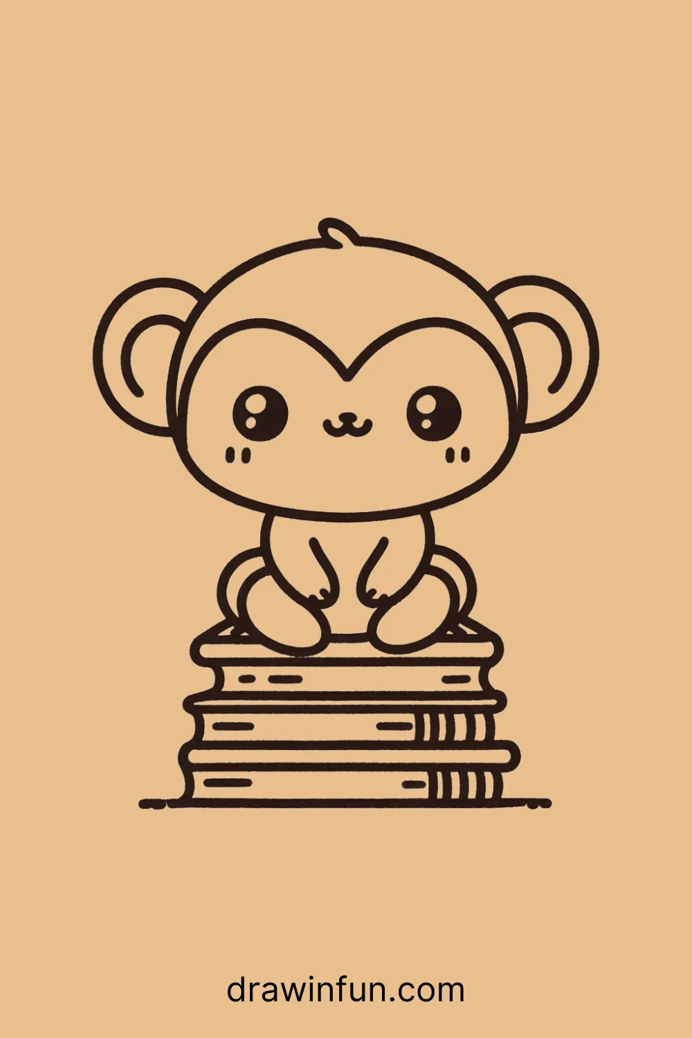 A monkey sitting on a stack of books easy drawing