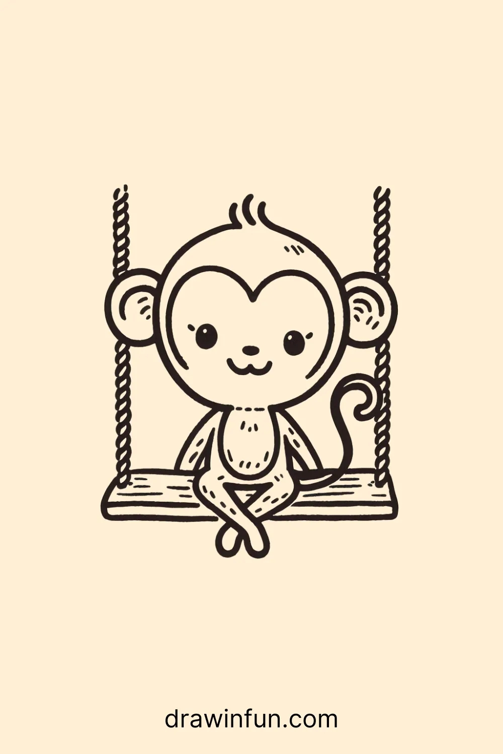 A monkey sitting on a swing easy drawing