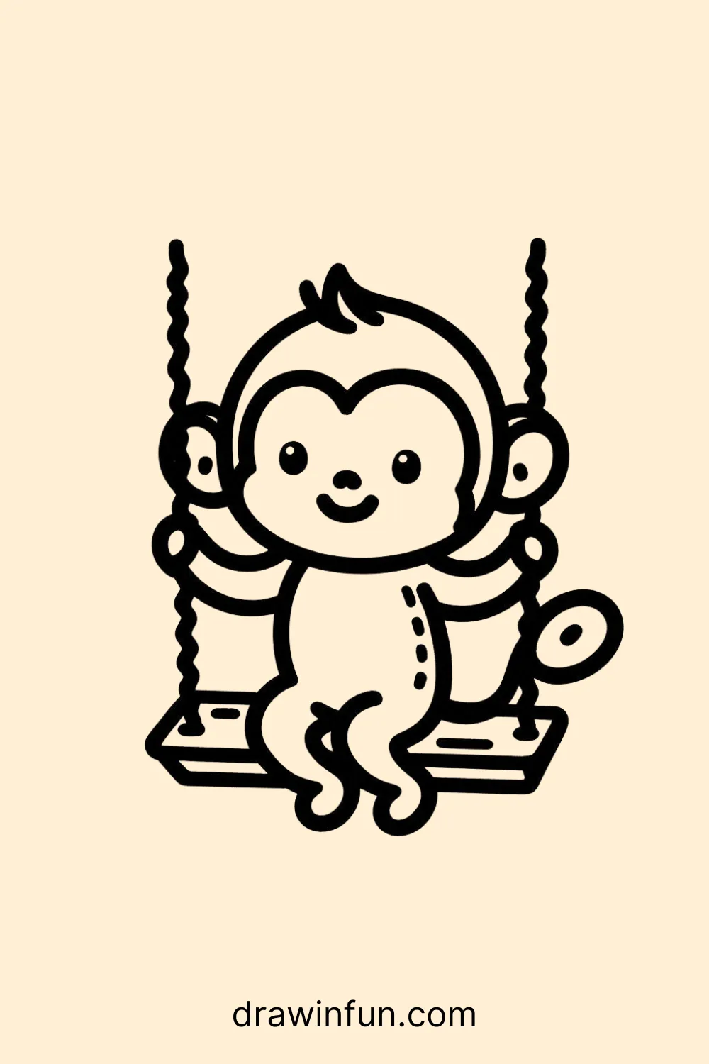 A monkey sitting on a swing easy drawing