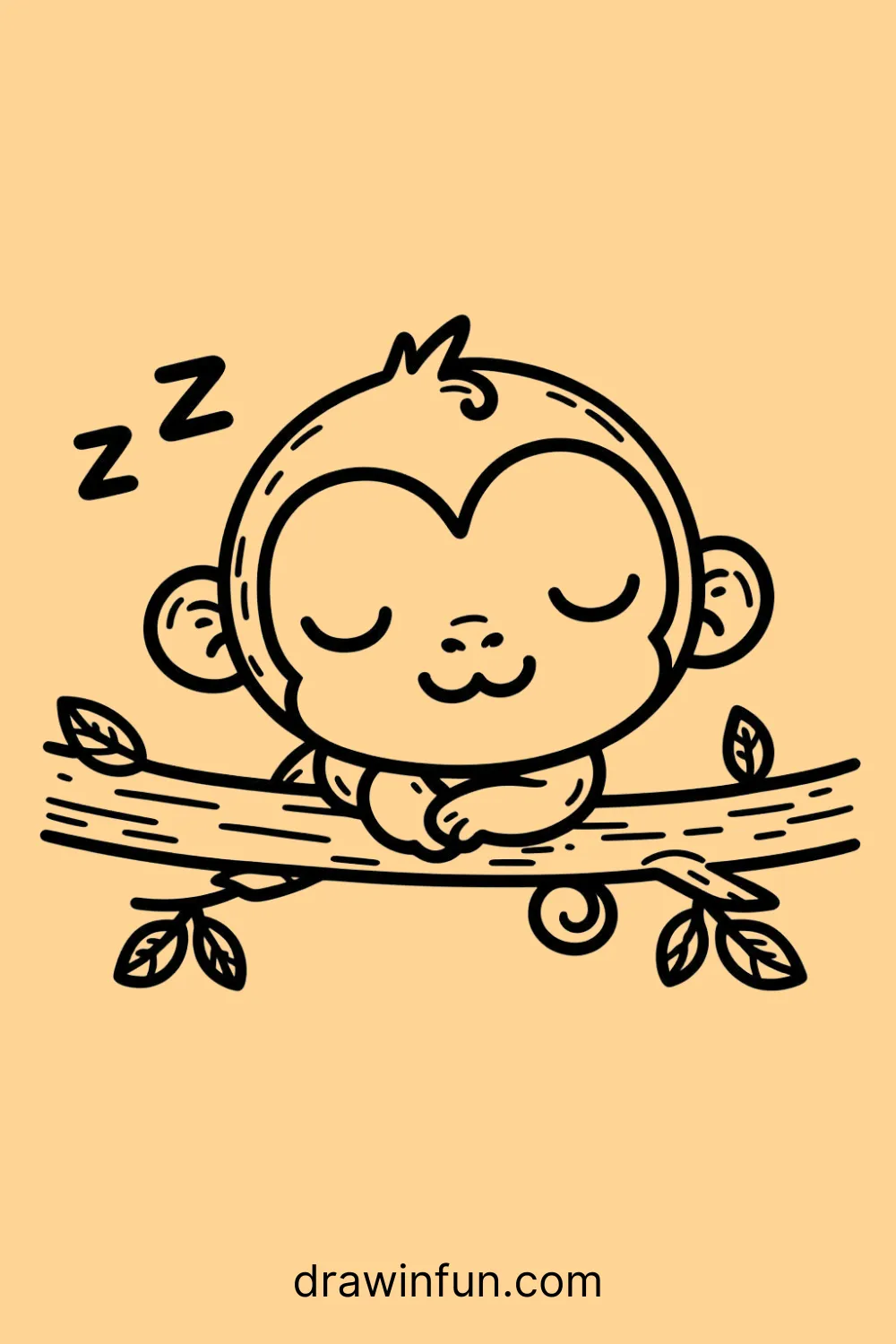 A monkey sleeping on a branch easy drawing