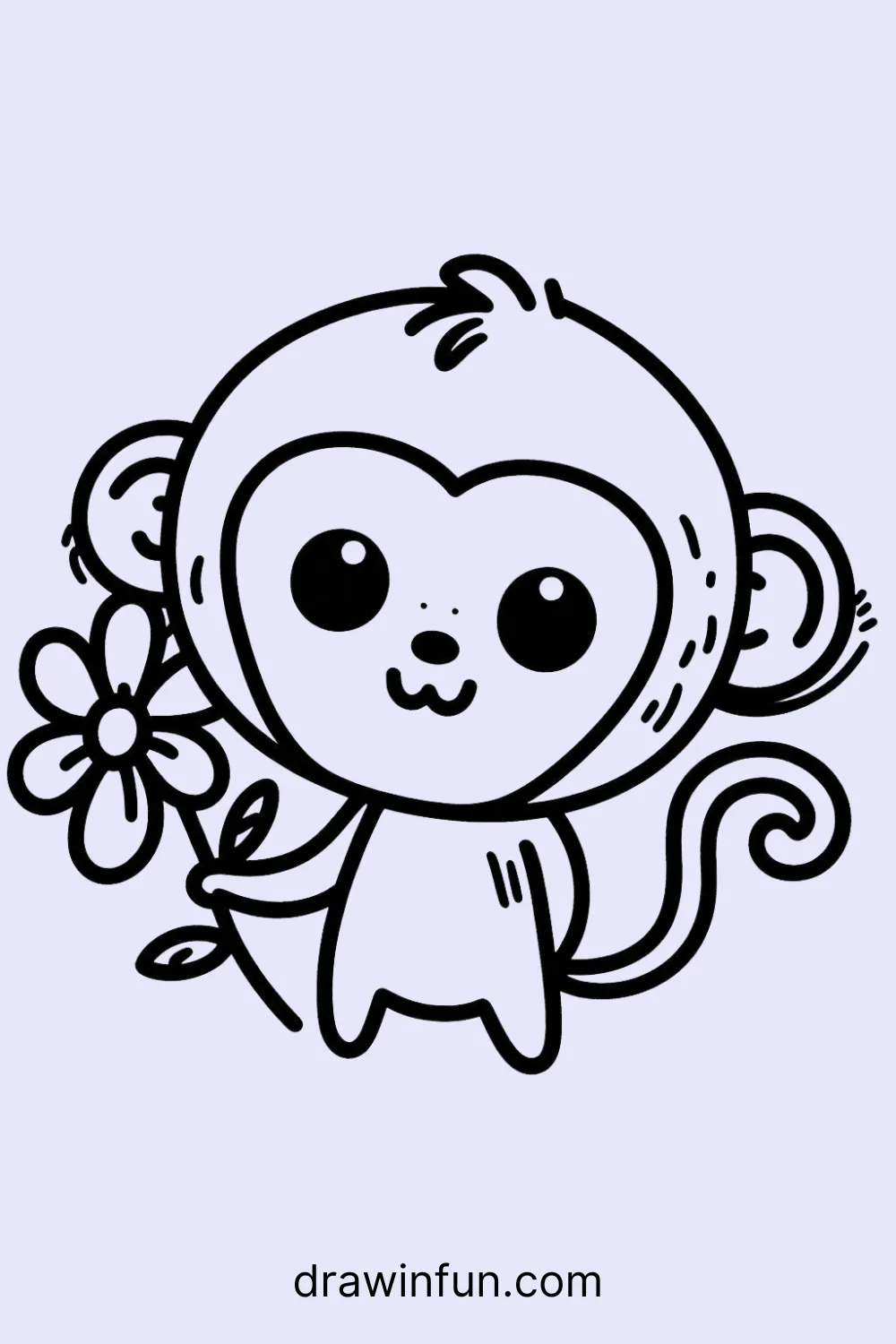 A monkey with a flower easy drawing