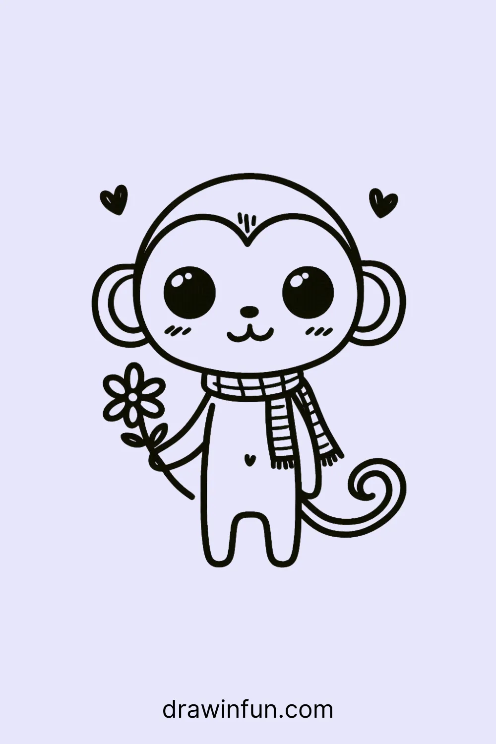 A monkey with a flower easy drawing