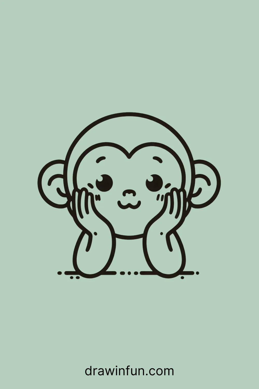 A monkey with its hands on its cheeks easy drawing