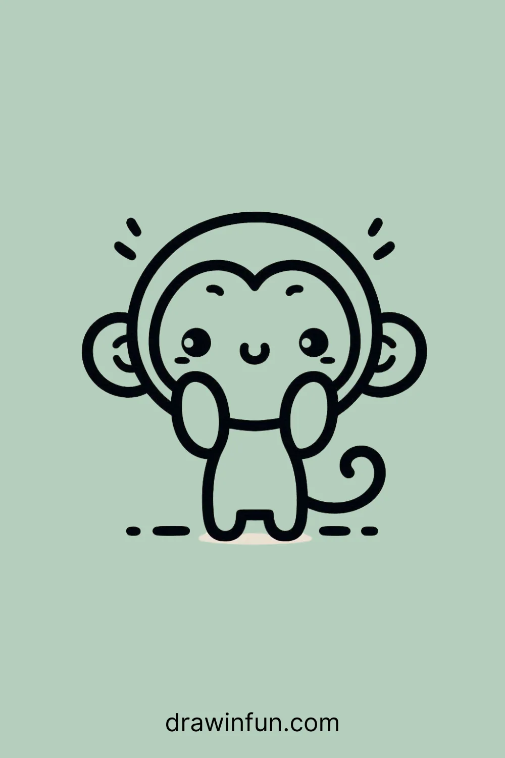 A monkey with its hands on its cheeks easy drawing