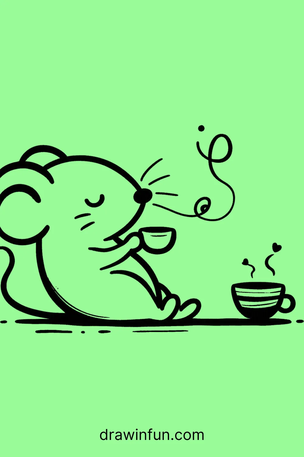 A mouse holding a cup of tea easy drawing