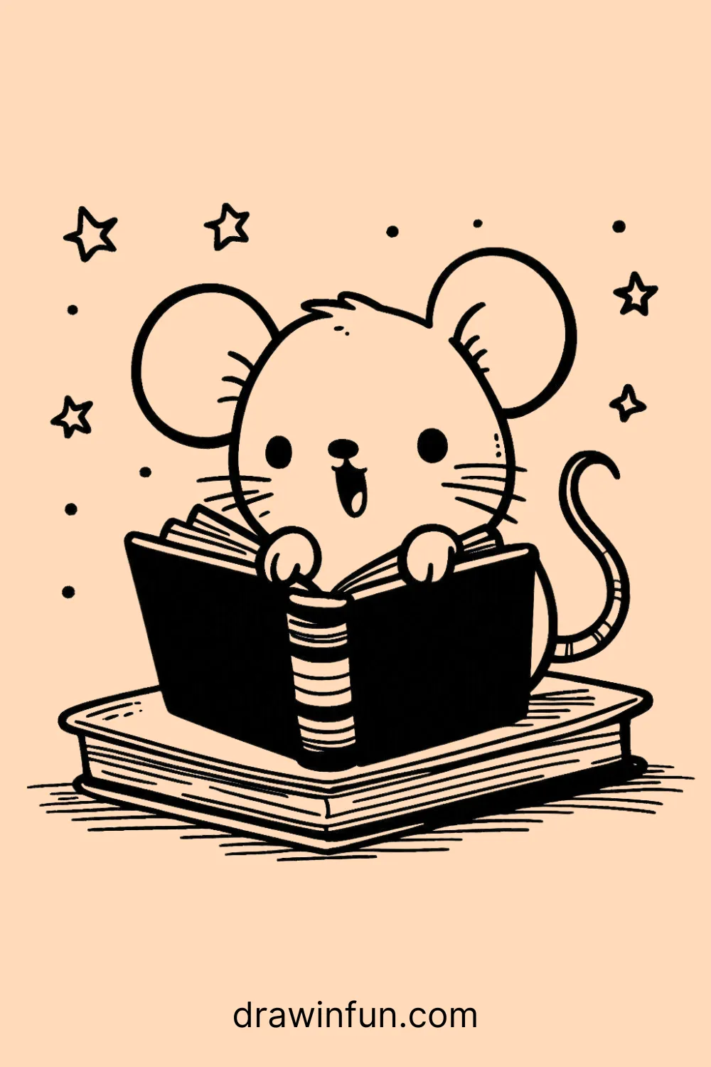 A mouse with a book easy drawing