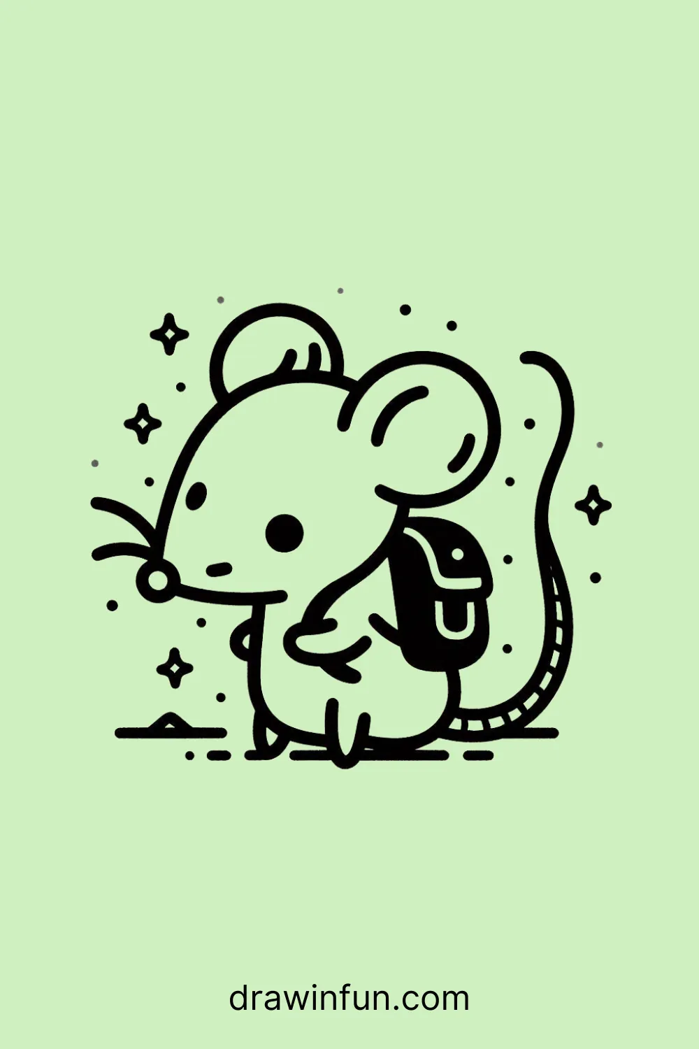 A mouse with a tiny backpack easy drawing