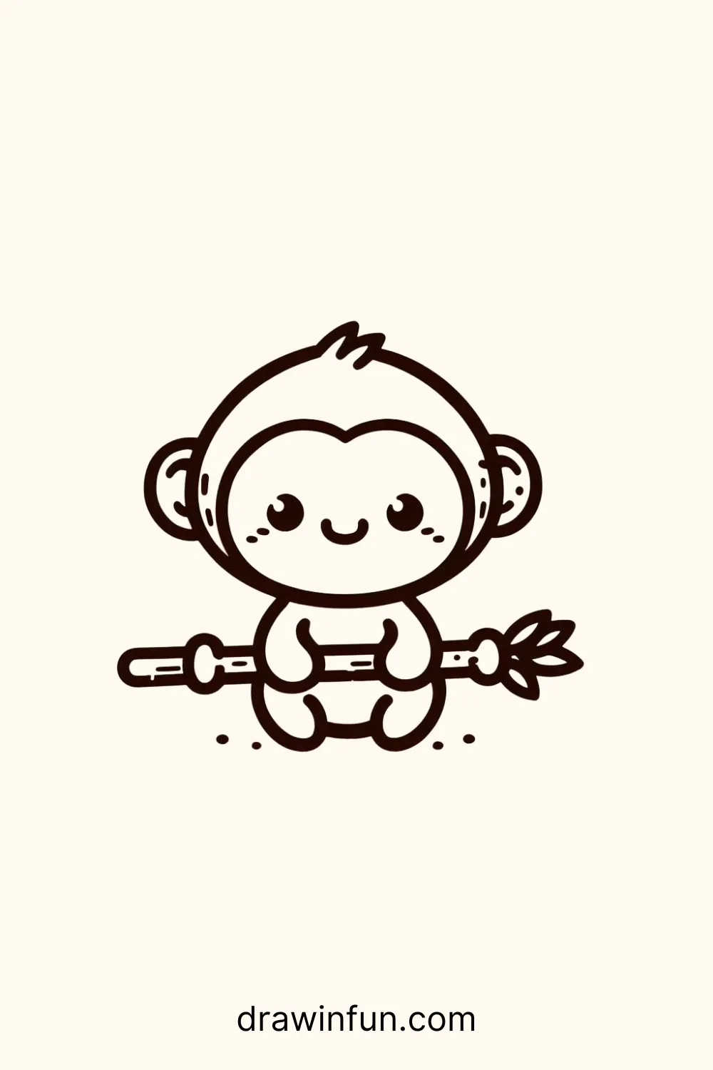 An orangutan holding a bamboo stick easy drawing