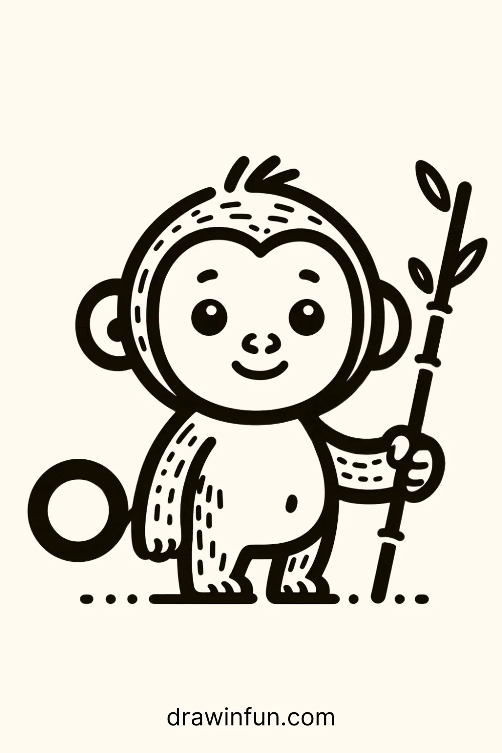 An orangutan holding a bamboo stick easy drawing