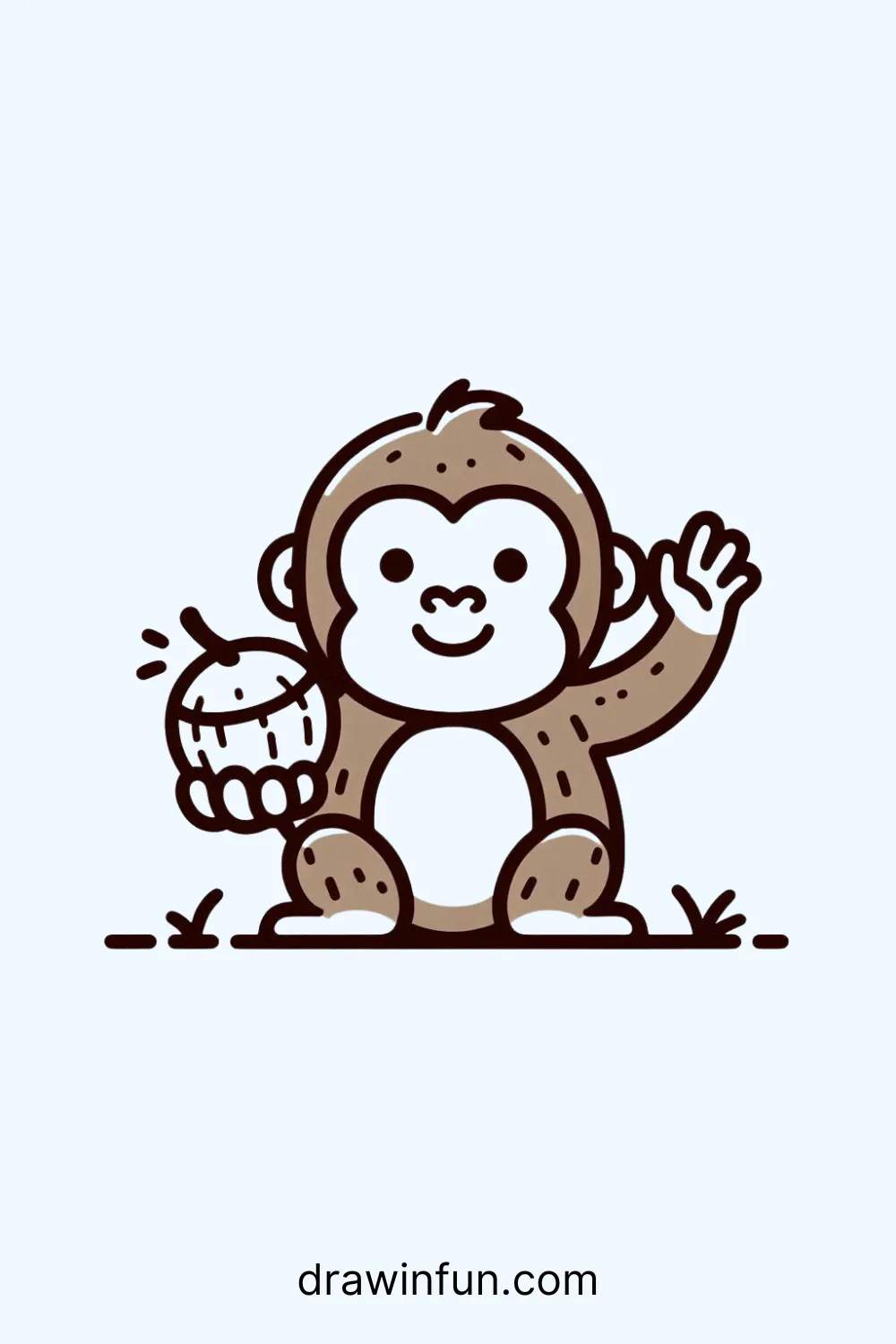 An orangutan holding a coconut easy drawing