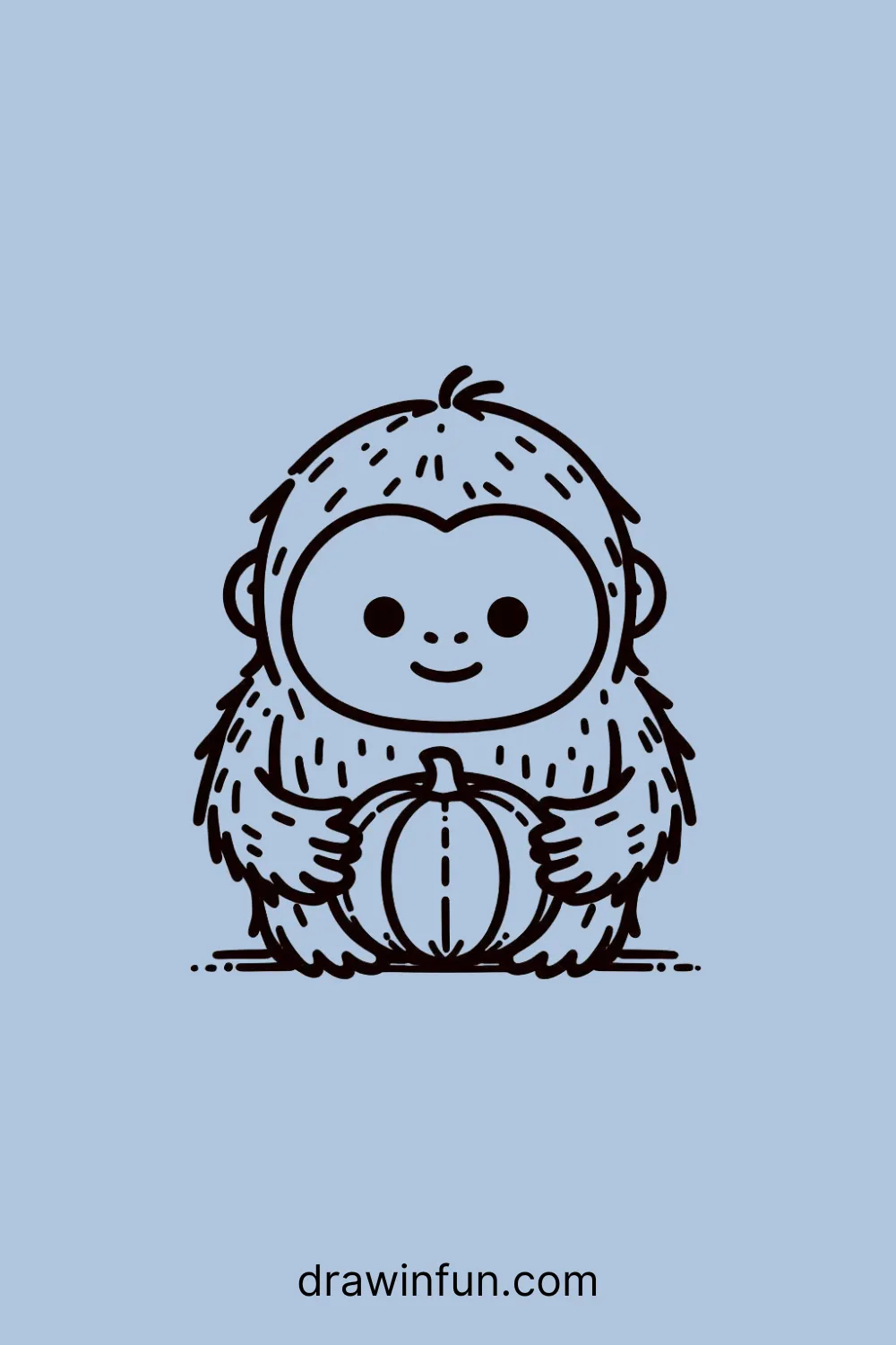 An orangutan holding a pumpkin easy drawing