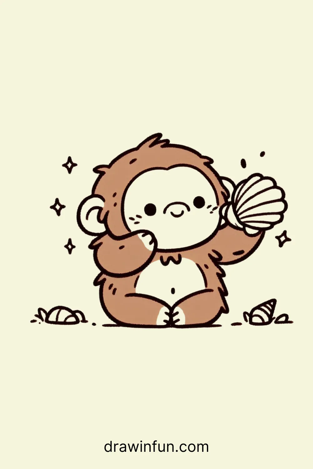 An orangutan holding a seashell easy drawing