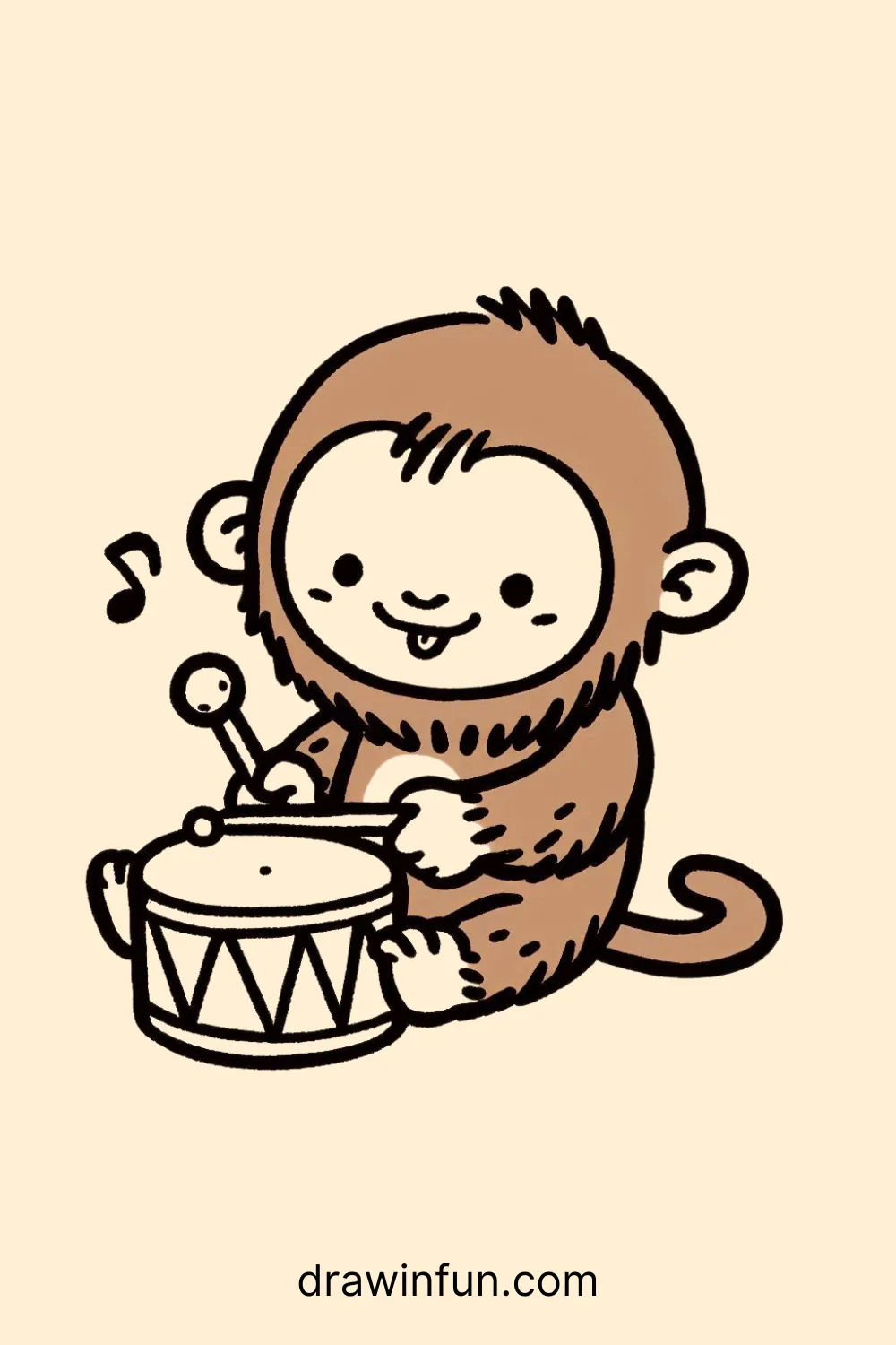 An orangutan playing a drum easy drawing