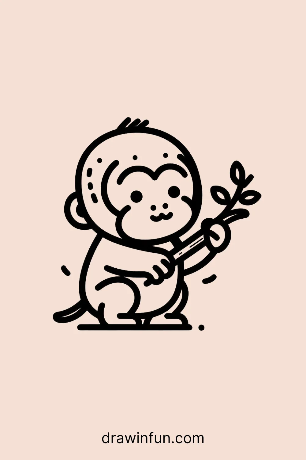 An orangutan playing with a stick easy drawing