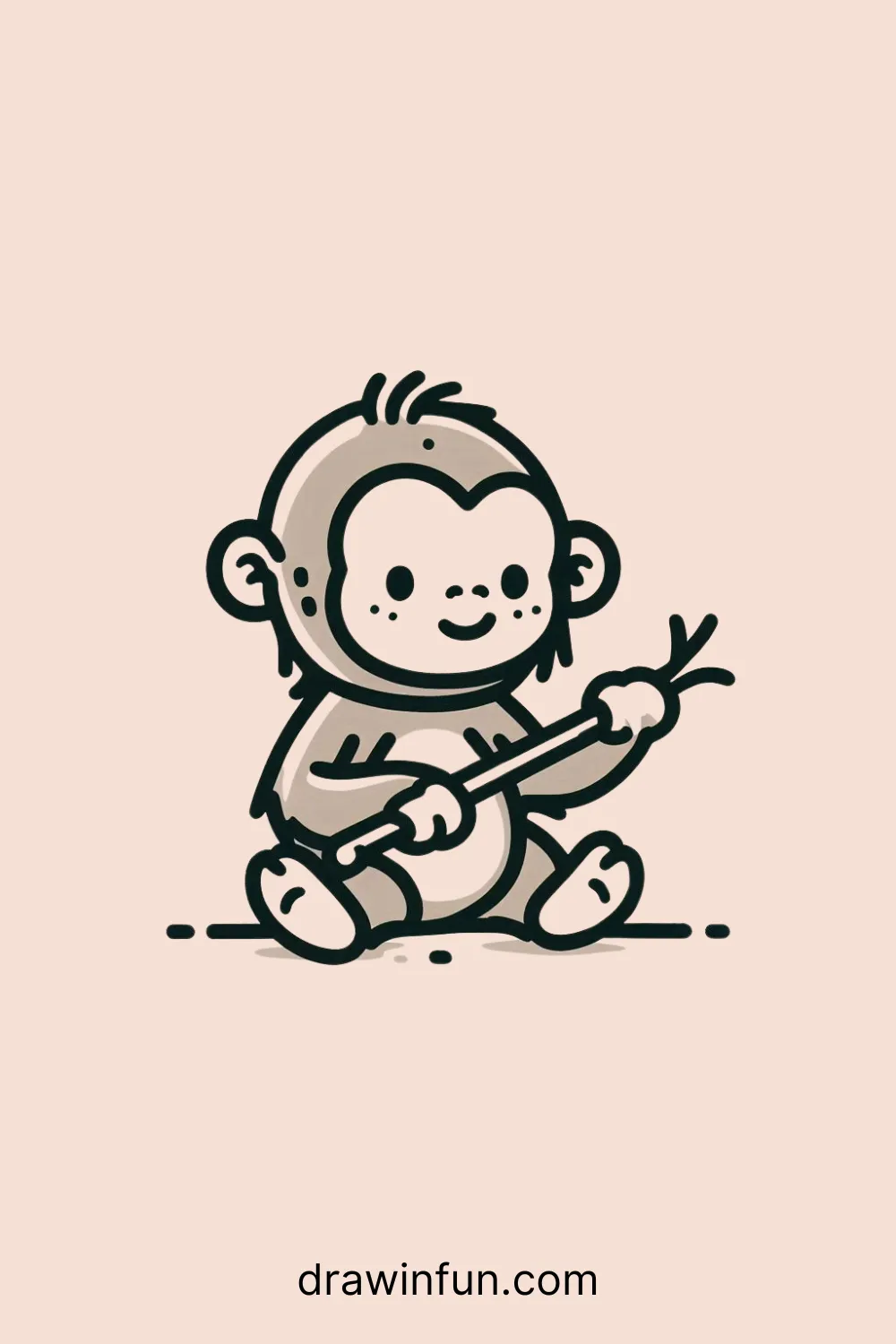 An orangutan playing with a stick easy drawing