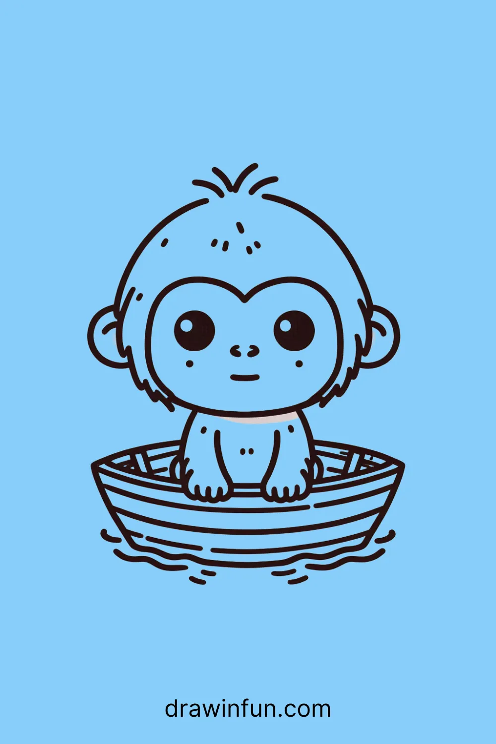 An orangutan sitting in a boat easy drawing