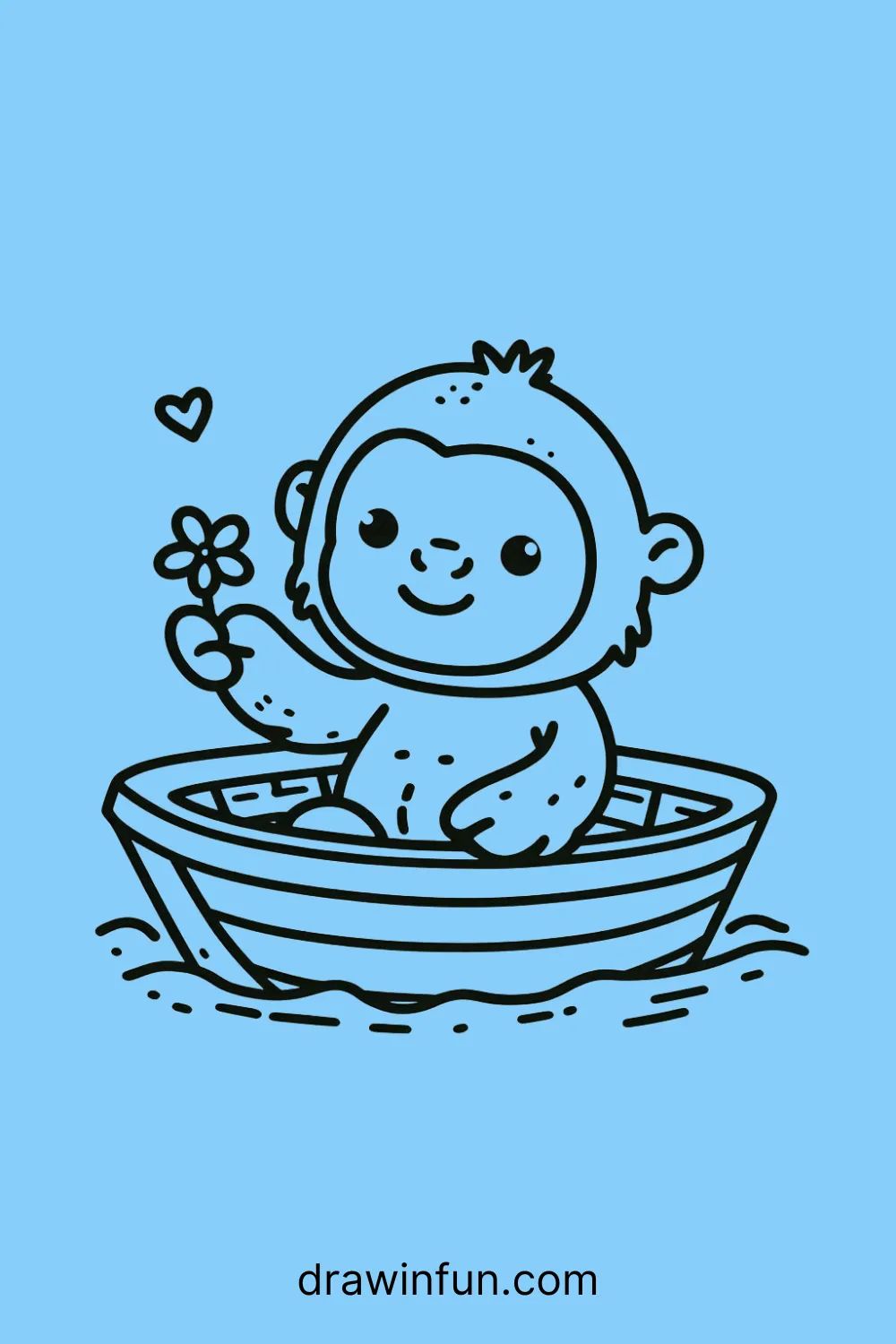 An orangutan sitting in a boat easy drawing