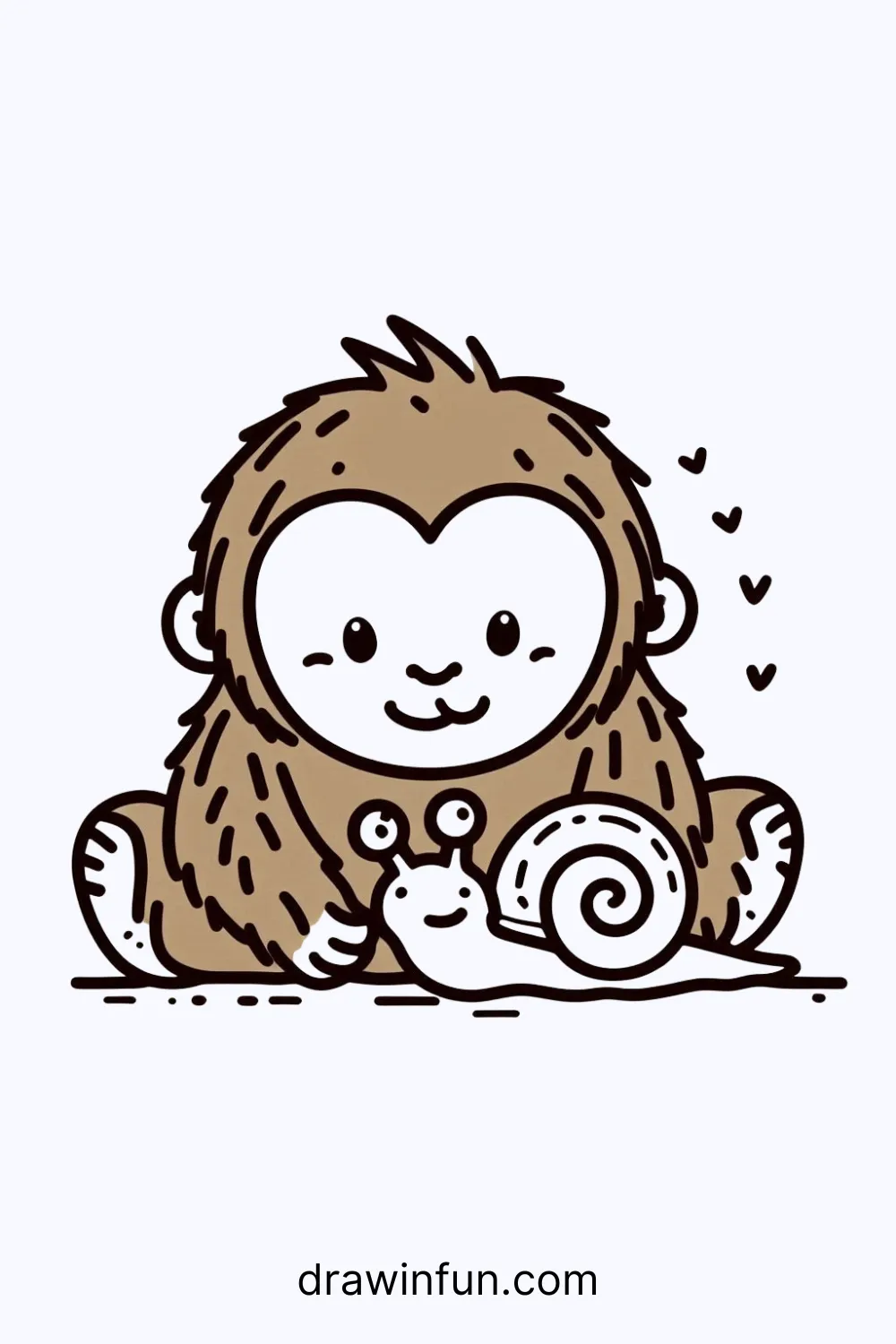 An orangutan with a snail easy drawing